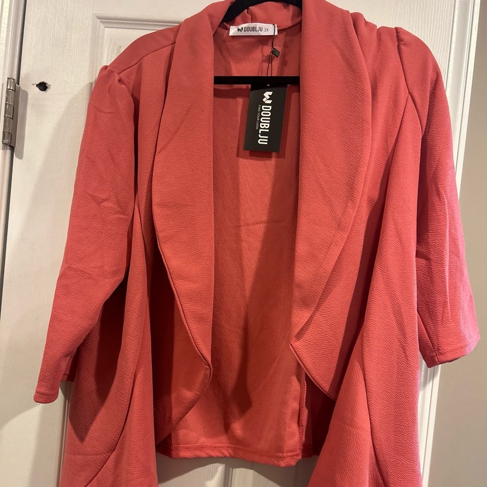 Doublju Vibrant Pink Jacket With Puff Sleeves